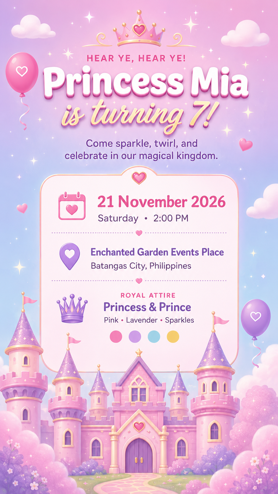 Princess Mia birthday invitation